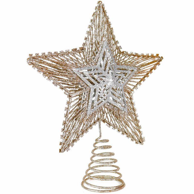 Ornativity Christmas Glitter Star Tree Topper - Rose Gold and Silver