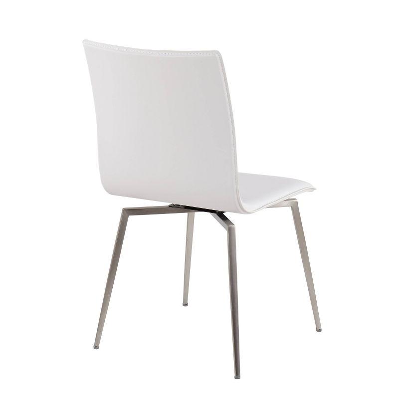 Elegant White Faux Leather Swivel Side Chair with Stainless Steel Base