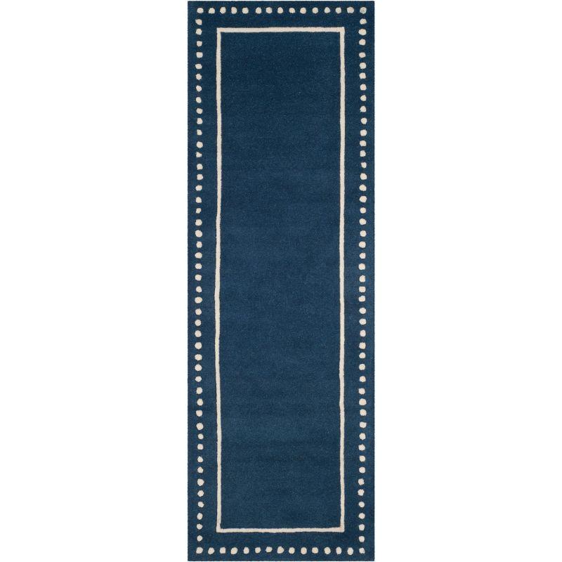 Navy Blue and Ivory Hand-Tufted Wool Runner Rug