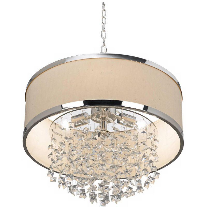 Uttermost Silver Pendant Chandelier 22" Wide Modern Clear Crystal Silken Drum Shade 3-Light Fixture for Dining Room House Foyer