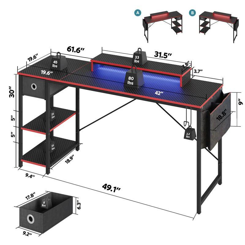 Bestier 61 Inch LED Computer Desk with Adjustable Shelves