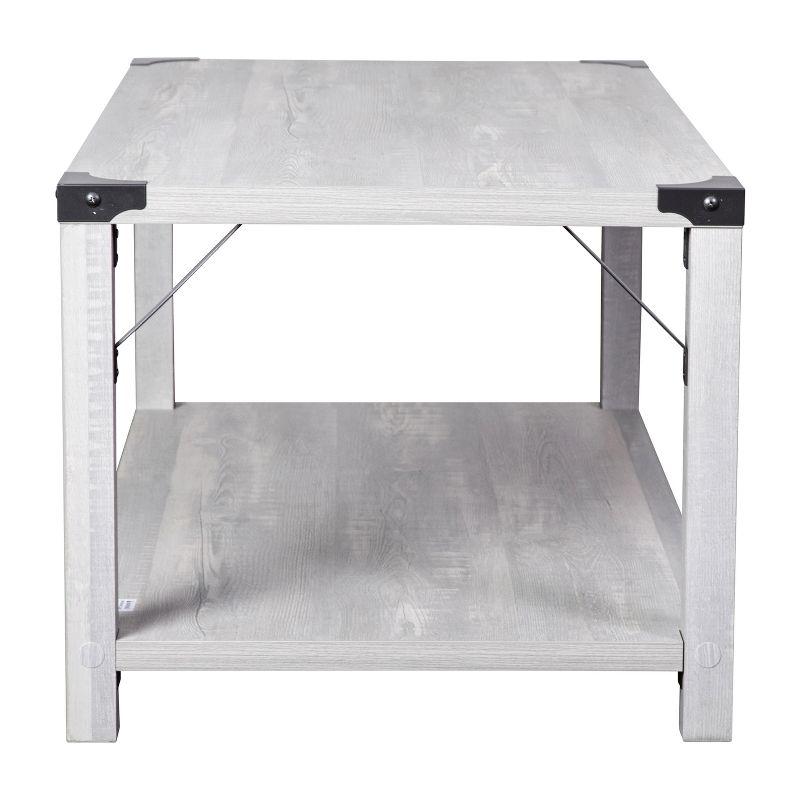 Flash Furniture Wyatt Modern Farmhouse Wooden 2 Tier Coffee Table with Metal Corner Accents and Cross Bracing