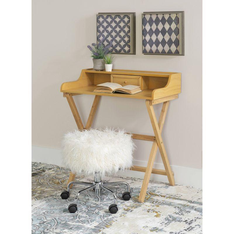 Sleek Natural Finish Foldable Writing Desk with Storage Drawer