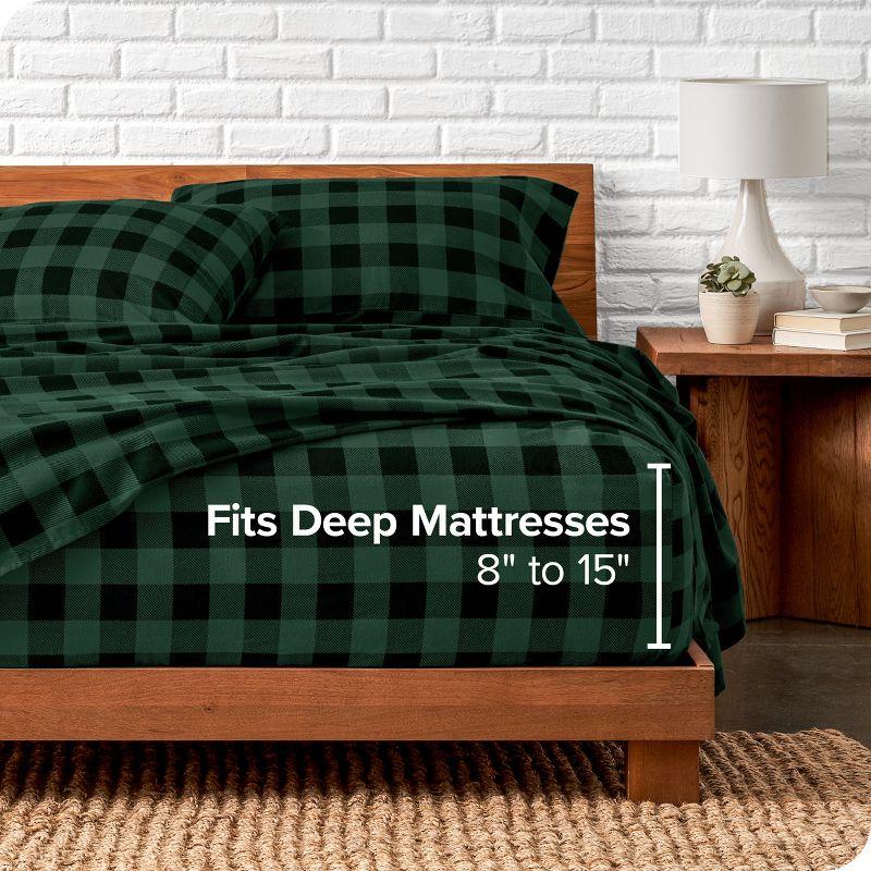 Buffalo Plaid - Forest Green/Black Cotton Flannel California King Sheet Set by Bare Home