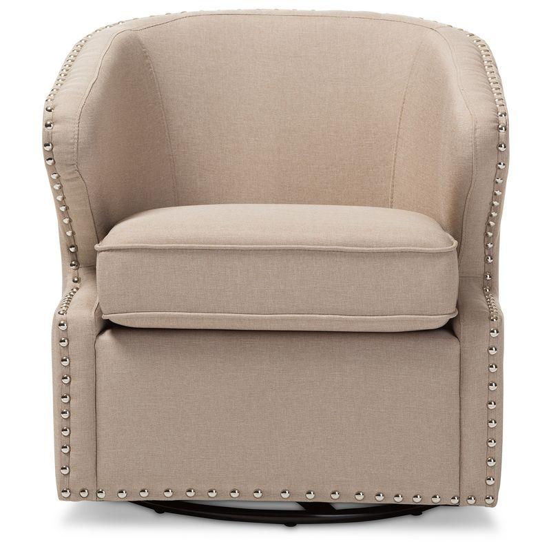 Finley Mid-Century Modern Swivel Armchair: Angular, Edge Piping, Nailhead Trim - Baxton Studio