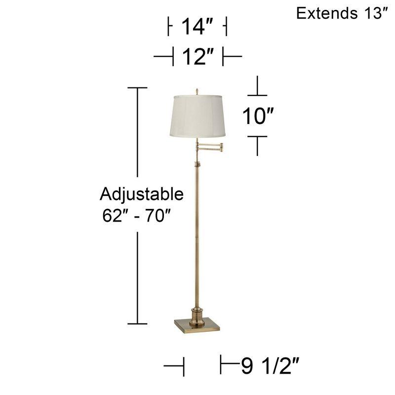 360 Lighting Swing Arm Floor Lamp Adjustable Height 70" Tall Antique Brass Beige Fabric Drum Shade for Living Room Reading Bedroom Office