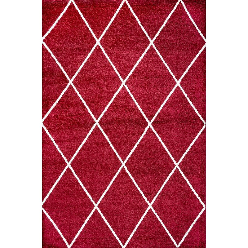 4'x6' Cole Minimalist Diamond Trellis Area Rug, Red/White - JONATHAN Y