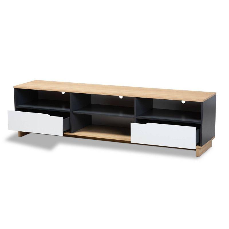 Reed 2 Drawer Wood TV Stand for TVs up to 75" White/Oak - Baxton Studio: Modern Entertainment Center with Storage