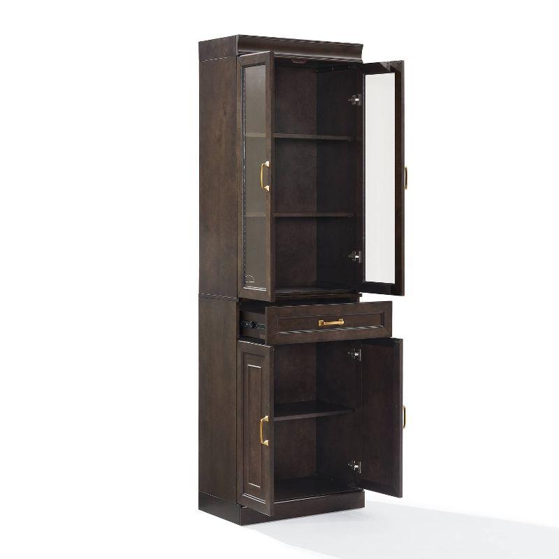 Crosley 78" Stanton 2pc Glass Door Kitchen Storage Pantry Cabinet Set Coffee: Traditional Style, MDF Wood Veneer, 10 Shelves