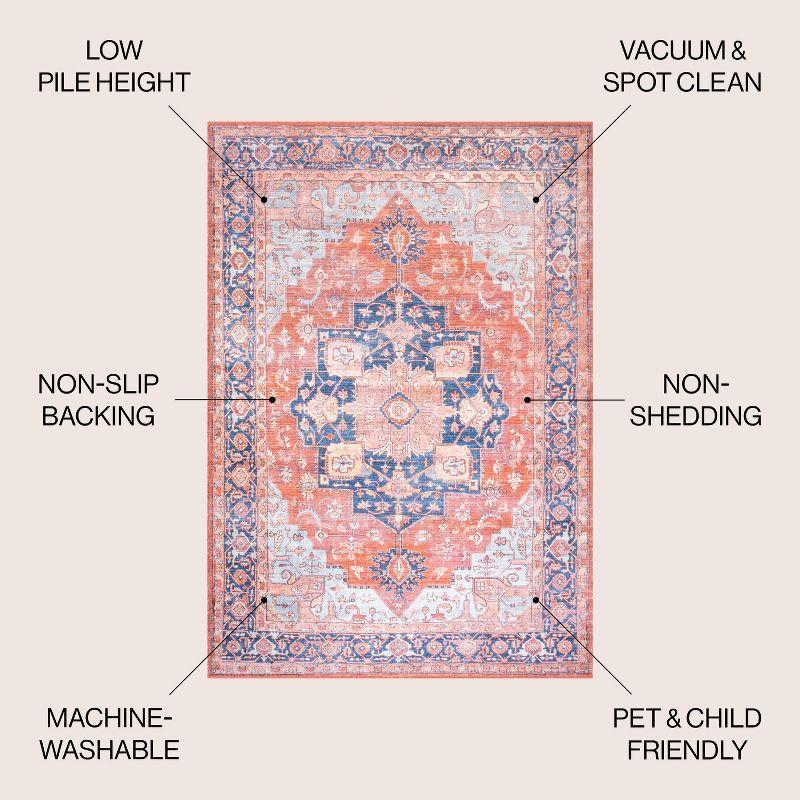 Maris Blue and Orange Medallion Washable Area Rug