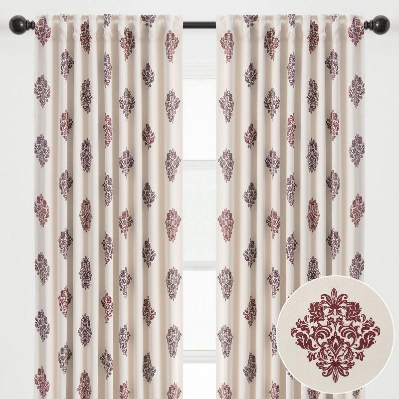 Ruby Damask Blackout Polyester Window Curtain Panels, 52" x 63"