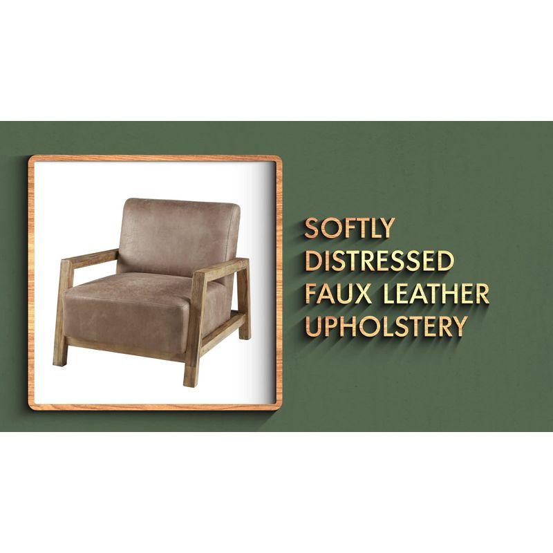 Easton Accent Chair Taupe/Natural: Solid Wood Arms, Reclaimed Finish, Polyurethane Leather