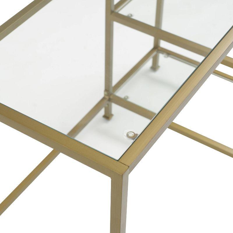 Aimee Desk Gold - Crosley: Sleek Steel Frame, Tempered Glass Top, Open Storage Shelf