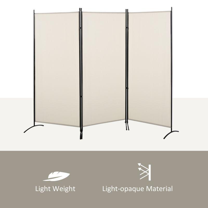 Beige 3-Panel Folding Privacy Screen with Steel Frame