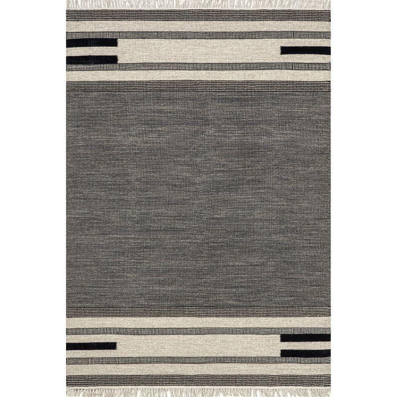 Nuloom Black Brooklyn Tasseled Wool Area Rug, 9' x 12', Black