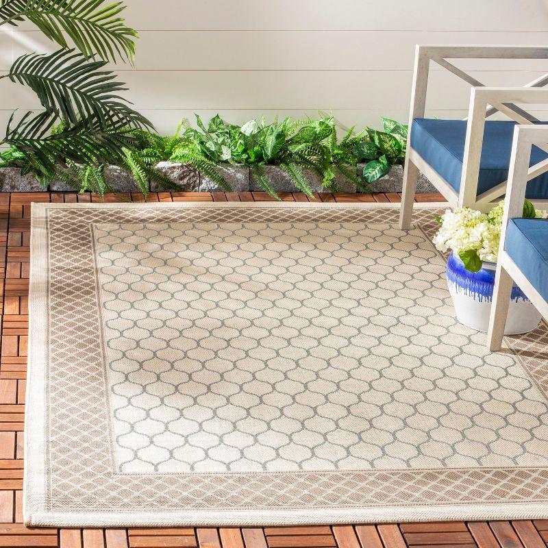 Beige Geometric Low Pile Outdoor Area Rug