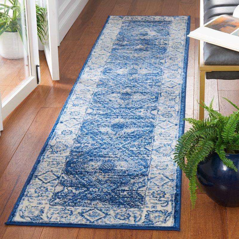 Ivory and Navy Hand-knotted Synthetic Runner Rug, 2' x 9'