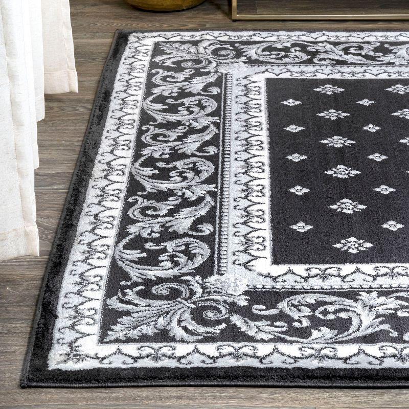 3'x 5' Acanthus French Border Area Rug, Black/Gray - JONATHAN Y