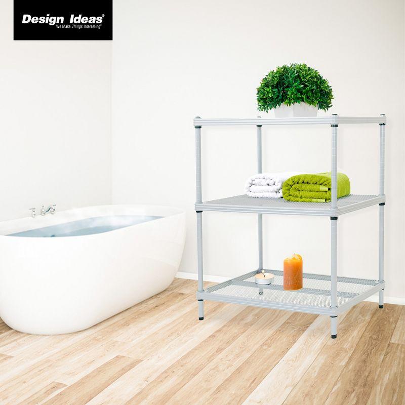 Design Ideas MeshWorks 3 Tier Full-Size Metal Storage Shelving Unit Rack for Kitchen, Office, and Garage Organization, 23.6” x 13.8” x 31.5,” Silver