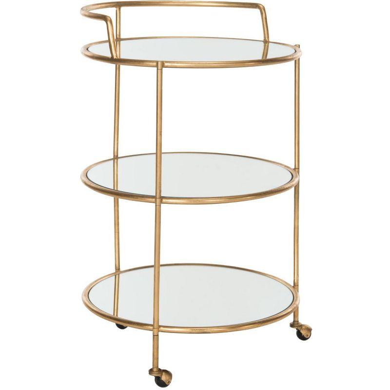 Dulcinea Lustrous Gold Mirrored Bar Cart with Casters