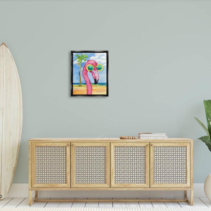 Stupell Industries Looking Good Flamingo Tropical Floating Frame Canvas Art, Black, 17" x 21"