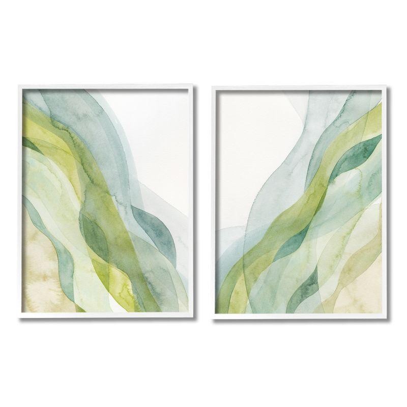 Abstract Green Waves 16x20 White Framed Canvas Print Set