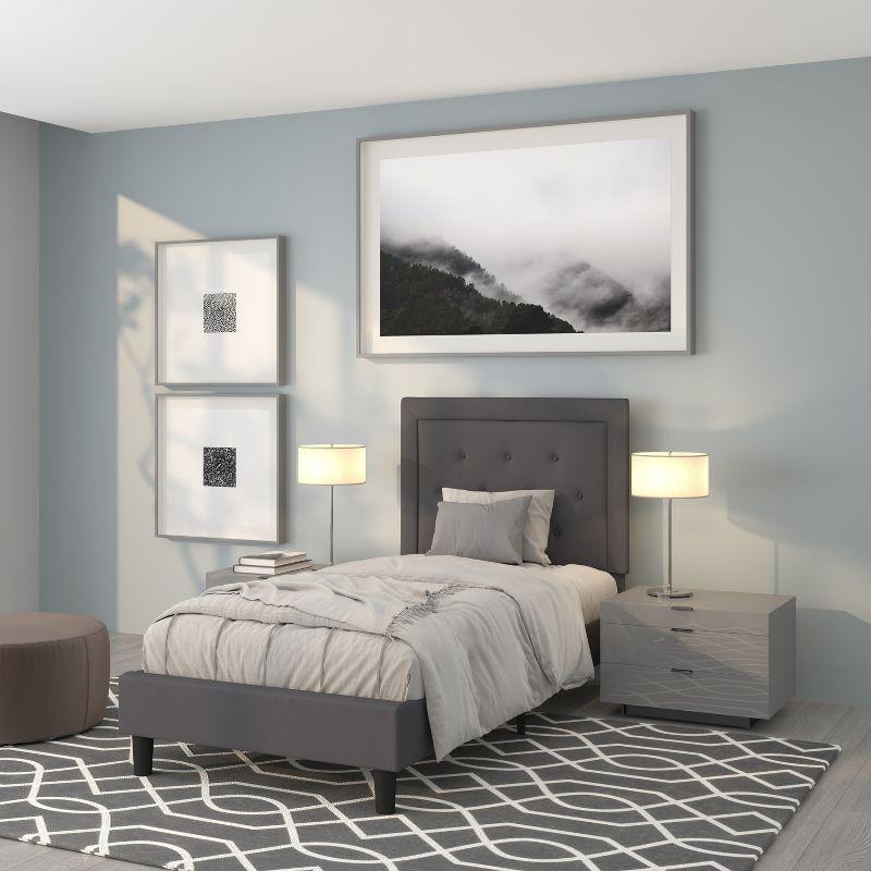 Flash Furniture Roxbury Twin Size Tufted Upholstered Platform Bed in Dark Gray Fabric