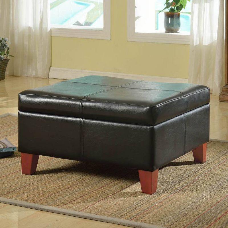 Tufted Black Faux Leather Square Cocktail Ottoman