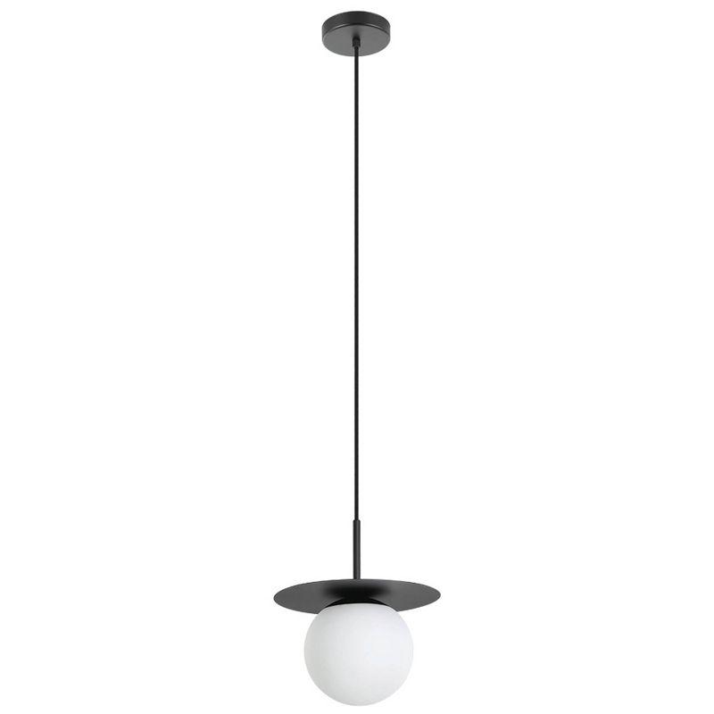1-Light Arenales Mini Pendant Structured Black Finish with White Opal Glass Shade - EGLO: Adjustable, Vintage Style