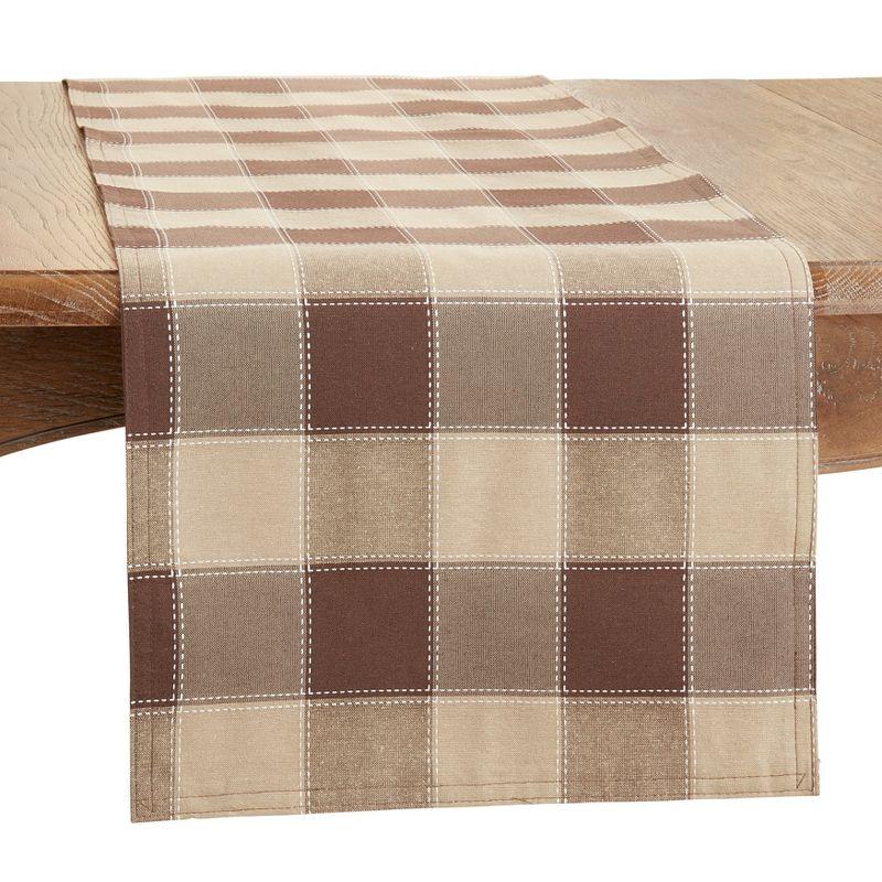 Saro Lifestyle Stitched Plaid Design Cotton And Poly Blend Table Runner