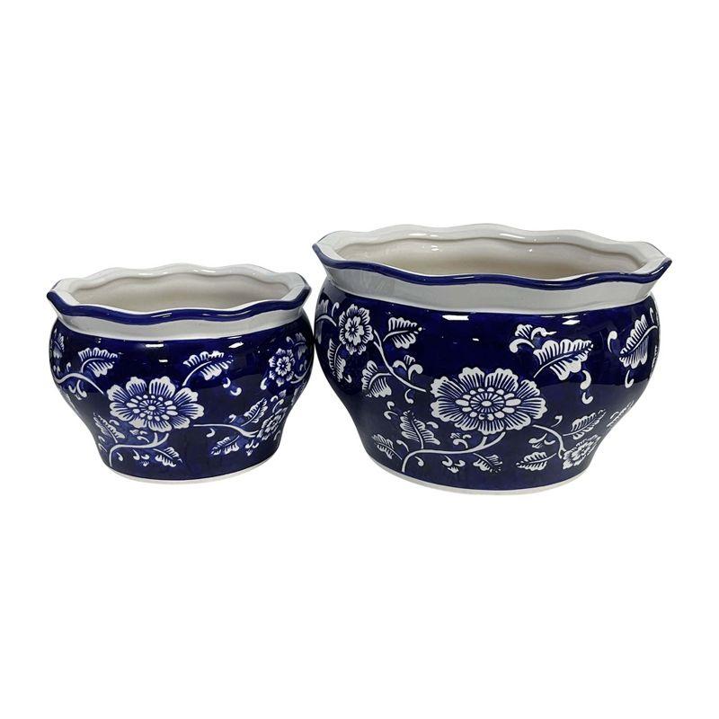 Sagebrook Home 2pc Chinoisere Ceramic Indoor Outdoor Planter Pots Blue/White: Hand-Painted, Rust-Resistant, No Assembly Required