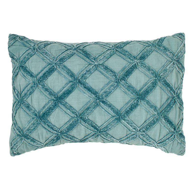 Teal Quilted Cotton Rectangular Decorative Throw Pillow