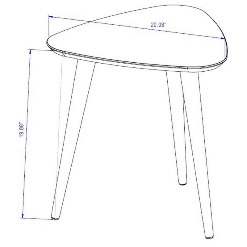 19.68" Utopia High Triangle End Table with Splayed Wooden Legs Gloss White - Manhattan Comfort: Mid-Century Modern, MDF Construction