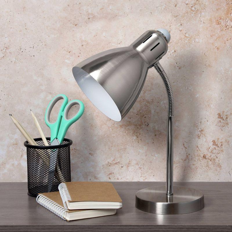 Semi-Flexible Brushed Nickel Desk Lamp Silver - Simple Designs: ETL Listed, Adjustable Neck, Metal Shade