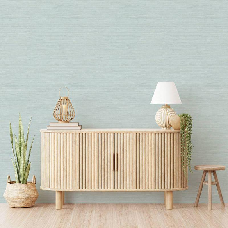 Tempaper & Co.® Faux Horizontal Grasscloth Removable Peel and Stick Wallpaper, Textured Seaglass, 56 sq ft: Vinyl, Prepasted