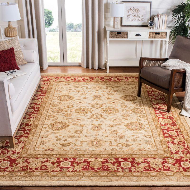 Ivory and Red Handmade Tufted Wool Area Rug, 8 x 10 ft