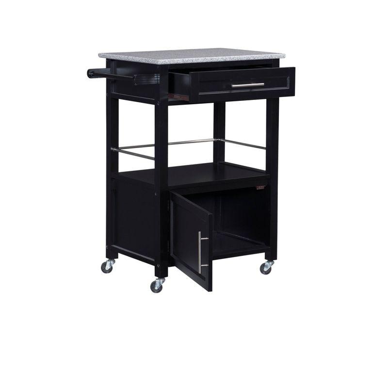 Black Granite Top Kitchen Cart with Ample Storage