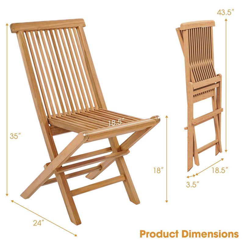 Costway 2 PCS Patio Folding Chair Indonesia Teak High Back Dining Slatted Seat Portable Outdoor