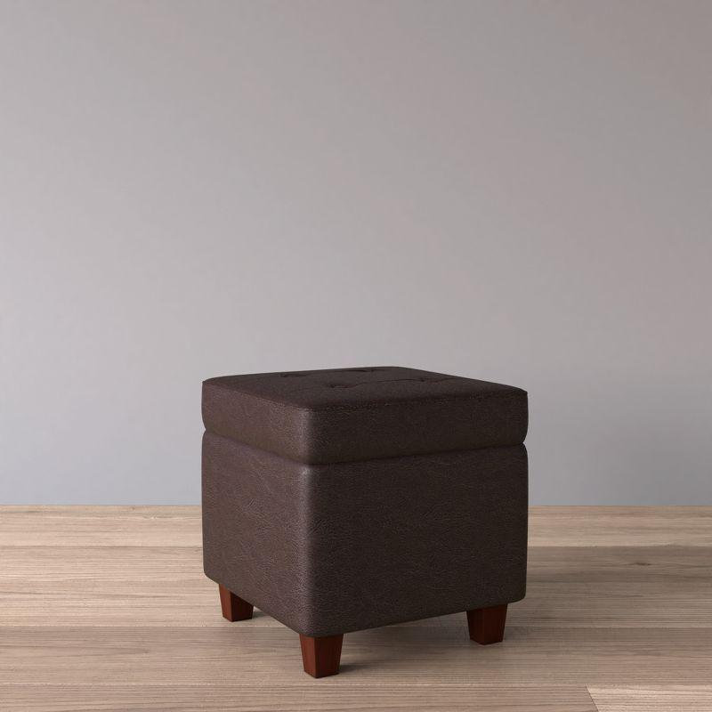 Brown Faux Leather Tufted Storage Ottoman with Hinged Lid