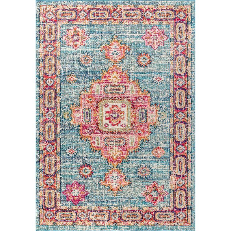 Bohemian Flair Blue and Red Medallion Area Rug