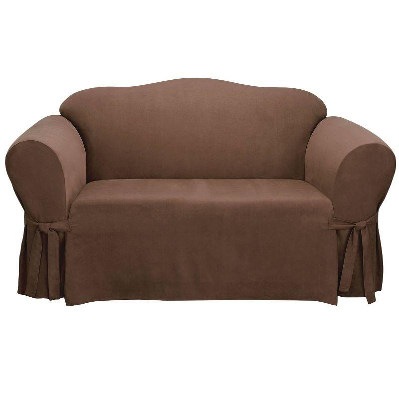 Elegant Chocolate Soft Suede Stretch Loveseat Slipcover