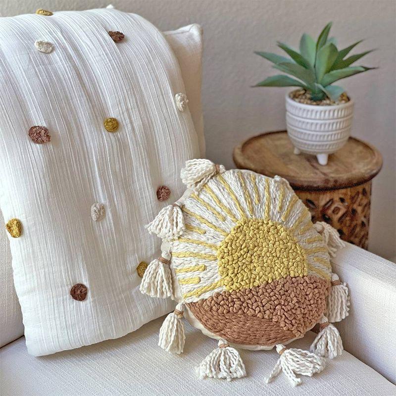 Crane Baby Embroidered Round Throw Pillow - Sunshine