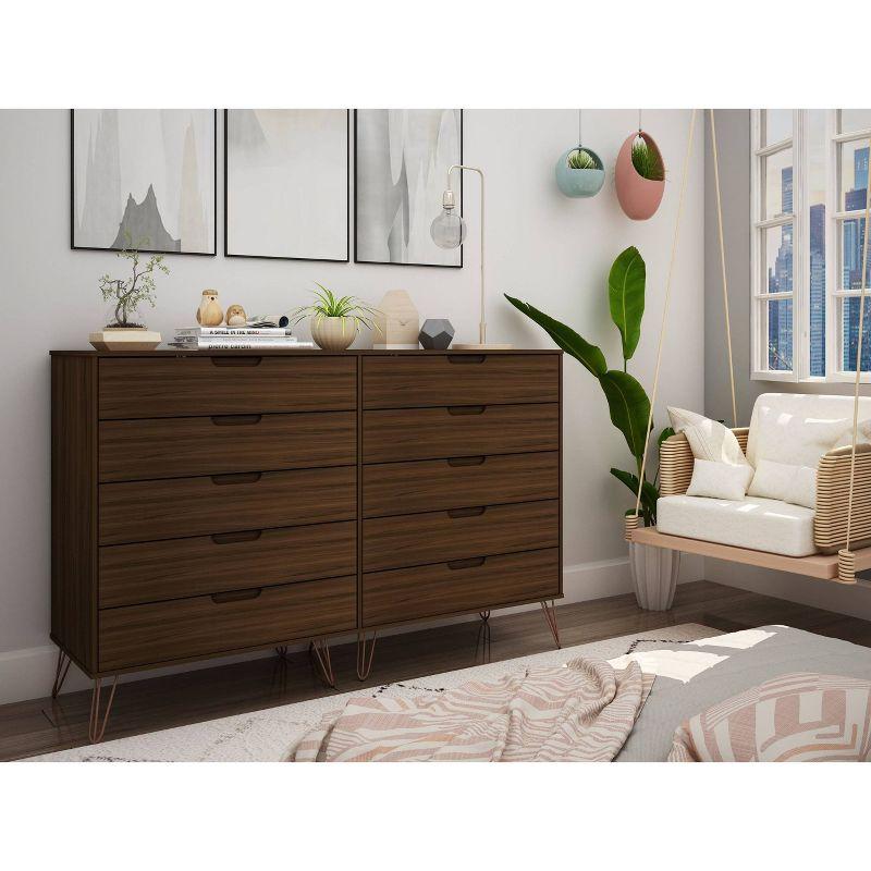 Rockefeller 10-Drawer Brown MDF Double Tall Dresser