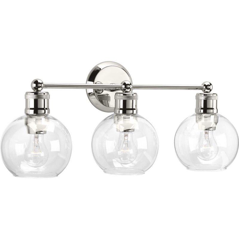 Progress Lighting Hansford 3-Light Bath Vanity Fixture, Polished Nickel, Clear Spherical Shade