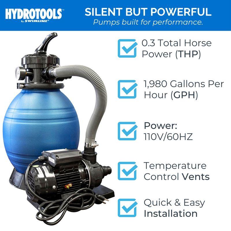 Swimline 12" .33HP HydroTools Sand Filter Pool Cleaning System Pump for 8000 Gallons Above Ground Swimming Pools and 4 Way Function Valve (71225)