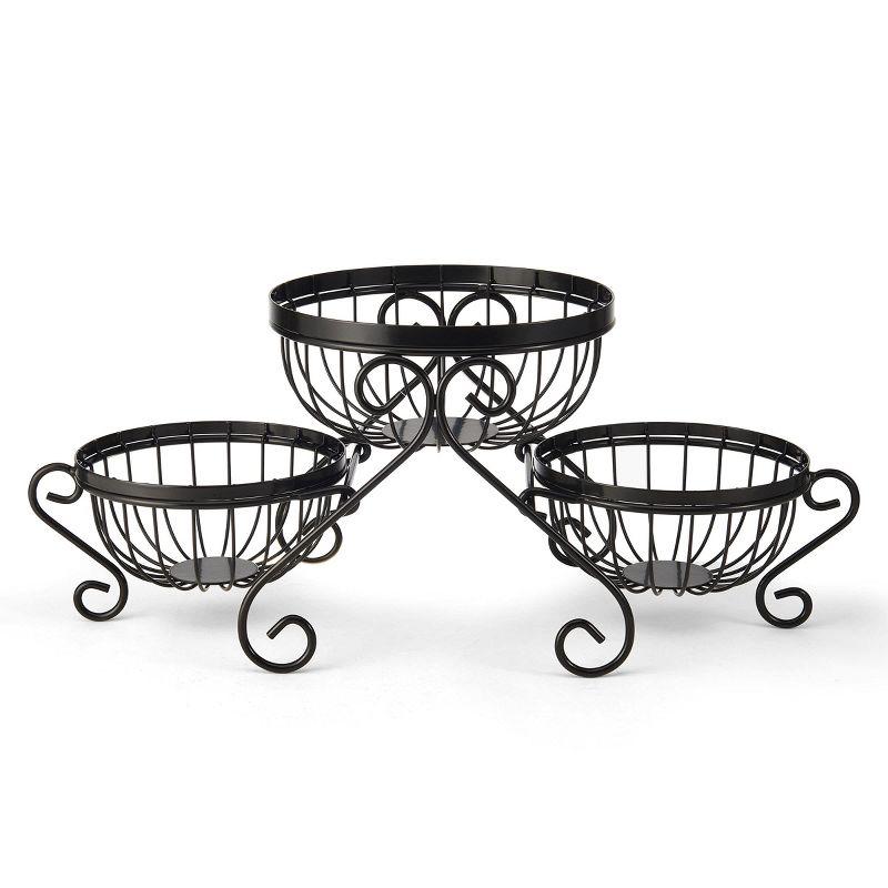 Scroll Black Iron 3-Piece Round Storage Basket Set