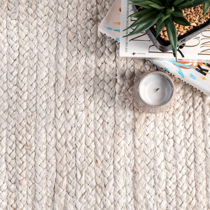 5' Round Hand Woven Rigo Jute Area Rug Off White - nuLOOM: Farmhouse Style, Low Pile, Indoor Use, Classic Pattern