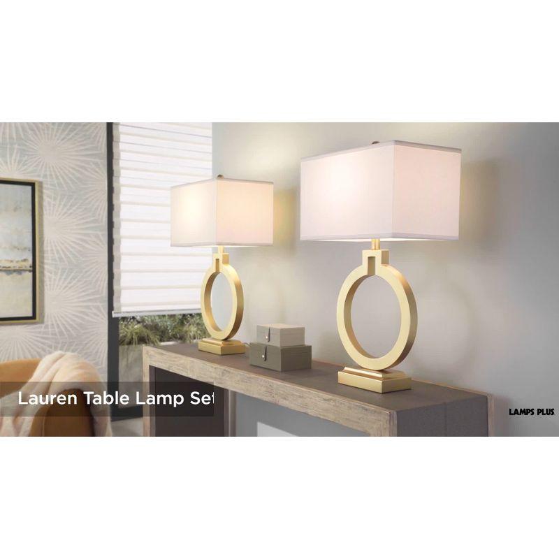 360 Lighting Modern Table Lamps 28 1/2" Tall Set of 2 with USB Charging Port Brushed Gold Open Ring White Shade for Bedroom Living Room House Bedside