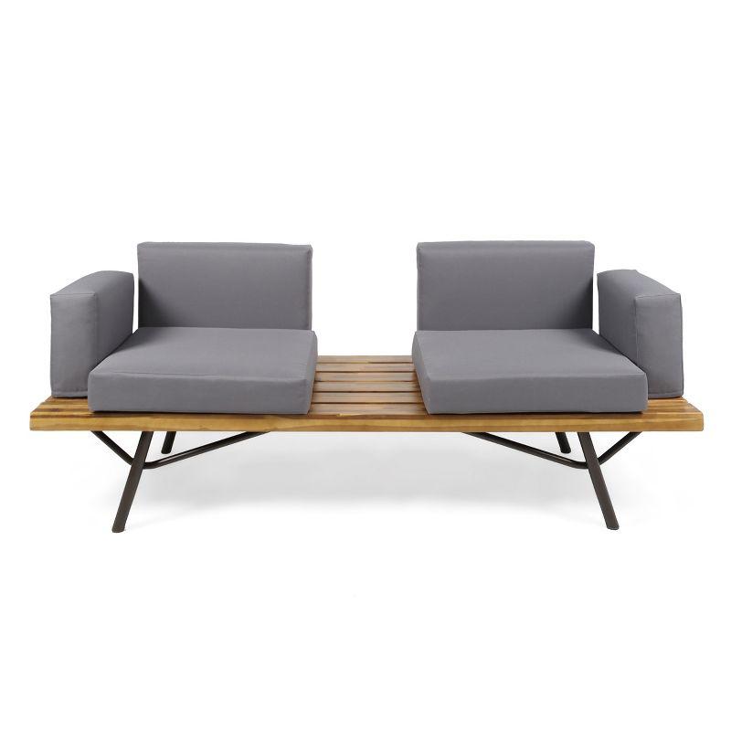 Teak and Dark Gray Acacia Wood 2 Seater Outdoor Sofa with Cushions