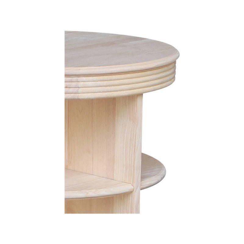 Beige Round Solid Wood End Table, 26"